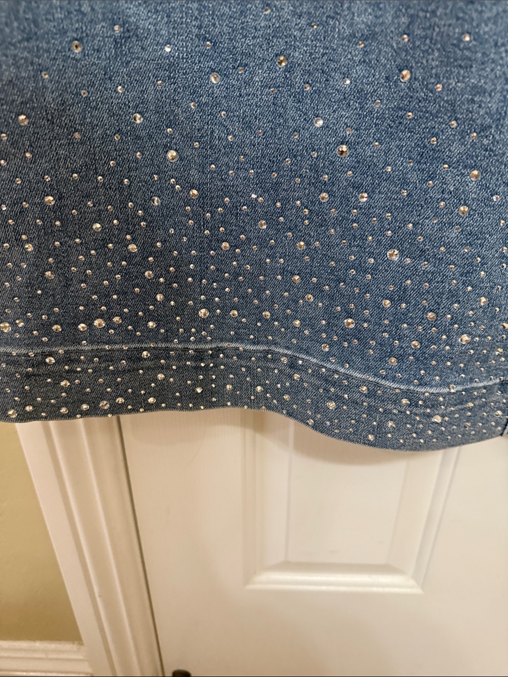 Show me your mummu Rhinestone Detail Denim Jumpsuit with Belt- Blue - Picture 4 of 6